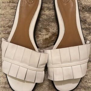 The Row Cream Leather Fringe Slide Mules